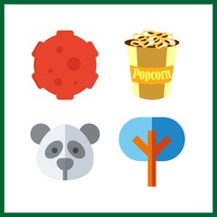 4 big icon. Vector illustration big set. popcorn and trees icons for big works