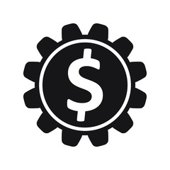 Concept business solutions, dollar sign in gear vector isolated icon.