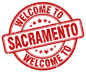 welcome to Sacramento red round vintage stamp