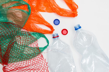 Plastic waste on white background