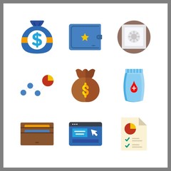 9 banking icon. Vector illustration banking set. bank for medicine and pie chart icons for banking works