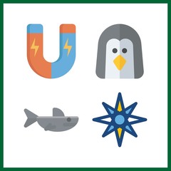 4 south icon. Vector illustration south set. penguin and shark icons for south works