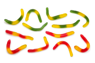 Jelly worms on white background