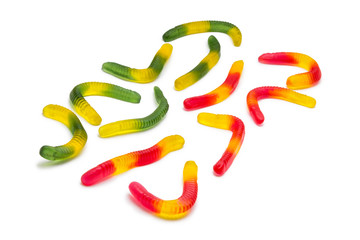 Jelly worms on white background