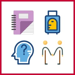 Fototapeta premium 4 hipster icon. Vector illustration hipster set. lane notebook and suitcase icons for hipster works