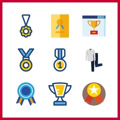 9 best icon. Vector illustration best set. trophy and certificate icons for best works