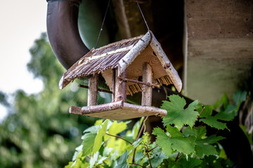 Vogelhaus aus holz hängend frei schwebend