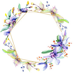 Obraz premium Pink and purple orchid flower. Watercolour drawing fashion aquarelle isolated. Frame border ornament square.