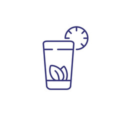 Tequila shot line icon. Glass, lime, herb. Cocktail concept. Can be used for topics like bar, party, holiday, alcohol