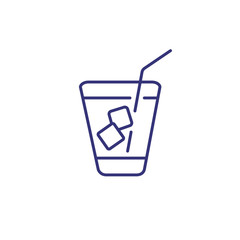 Whiskey on ice shot line icon. Glass, straw, shot. Cocktail concept. Can be used for topics like bar, party, strong drink