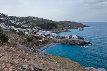 Rocky coast arond village of Chora Sfakion, south-west coast of Crete island, Greece