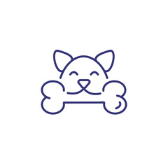 Dog with bone line icon. Nutrition, dog meal, domestic animal. Veterinary concept. Vector illustration can be used for topics like pets, care, pet shop