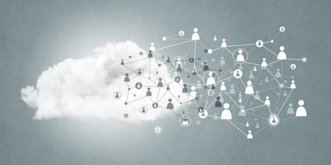 Lines and dots as networking idea drawn on gray background