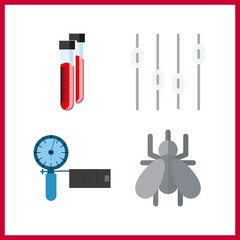 4 blood icon. Vector illustration blood set. blood pressure and mosquito icons for blood works