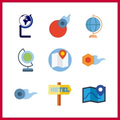 9 geography icon. Vector illustration geography set. comet and maps and flags icons for geography works