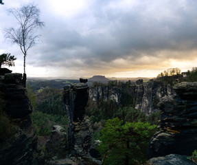 Ausbilck von der kleinen Gans auf das Bastei Gebiet, Sächsische Schweiz, Deutschland