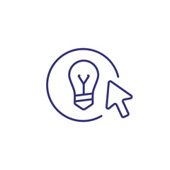 Idea line icon. Lamp, sphere, cursor. Online education concept. Vector illustration can be used for topics like modern education, global, learning process