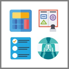 4 check icon. Vector illustration check set. list and x ray icons for check works