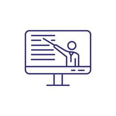 Online teacher line icon. Person, talking, computer, presentation. Online education concept. Vector illustration can be used for topics like world education system, technology, solution