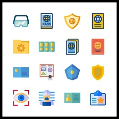 16 identity icon. Vector illustration identity set. folders and secure icons for identity works