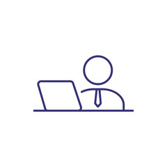 Work on laptop line icon. Notebook, computer, freelance. Career concept. Vector illustration can be used for topics like work, job, office