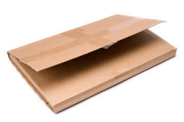Cardboard book mailer on white background.