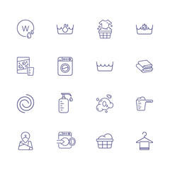 Laundry line icon set. Towel stack, basin, hanger. Household concept. Can be used for topics like garment care, warning, guide