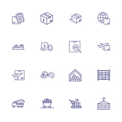 Shipping line icon set. Parcel, ship, airplane. Delivery concept. Can be used for topics like postal service, transportation, logistics