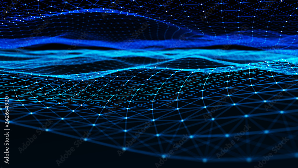Poster abstract digital background with cybernetic particles. plexus geometric effect big data with compoun