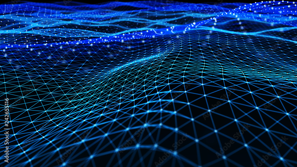 Poster abstract digital background with cybernetic particles. plexus geometric effect big data with compoun