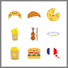 9 french icon. Vector illustration french set. omelette and chips icons for french works