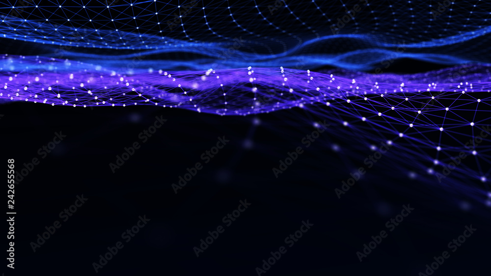 Poster abstract digital background with cybernetic particles. plexus geometric effect big data with compoun