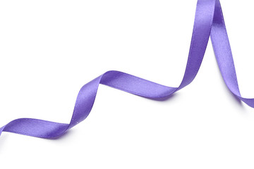 Shiny satin ribbon in lavender color isolated on white background