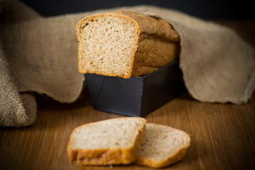 rye homemade toaster bread in a metal form