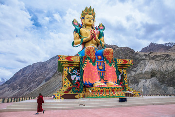 The Maitreya Buddha statue at the Diskit Gompa, India.