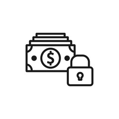Money lock outline icon. linear style sign for mobile concept and web design. Padlock and dollar financial protection simple line vector icon. Symbol, logo illustration. Pixel perfect vector graphics