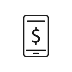 Mobile payment services, phone finances app, financial banking technology, vector line icon