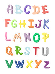 Poster english alphabet kids learning. Colorful isolated font on white background. Letters from A to Z.