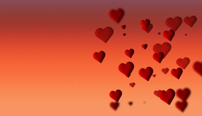 Abstract red hearts bokeh on colorful isolated background.