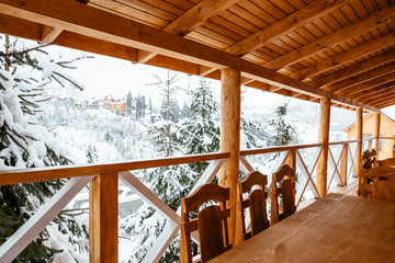 wooden terrace in winter