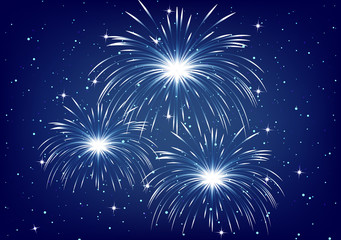 Fototapeta na wymiar Bright colorful fireworks in the night sky. Holiday, fun. Vector illustration for your design.
