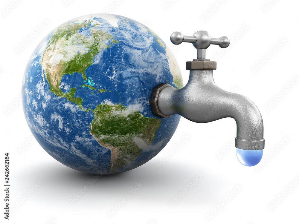Poster 3d globe with water tap. image with clipping path