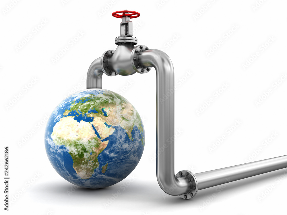 Poster 3d globe and pipeline. image with clipping path