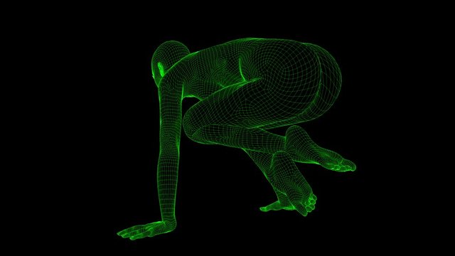 4K AI Android Woman Yoga Pose Scale Seamless Loop