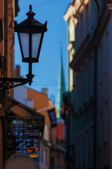 Fototapeta na wymiar Street lamp in the center of Old Riga
