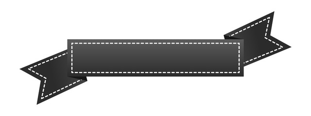 Embroidered black ribbon isolated on white. Can be used for banner, award, sale, icon, logo, label etc. Vector illustration