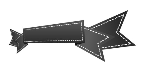 Embroidered black ribbon isolated on white. Can be used for banner, award, sale, icon, logo, label etc. Vector illustration