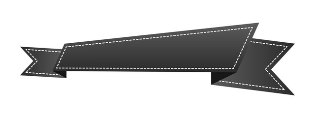 Embroidered black ribbon isolated on white. Can be used for banner, award, sale, icon, logo, label etc. Vector illustration