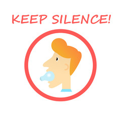 Keep Silence Sign - man with a light bulb in his mouth. Vector illustration