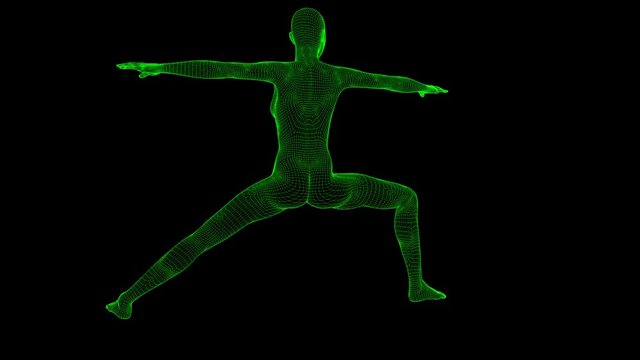 4K AI Android Woman Yoga Pose Warrior Seamless Loop